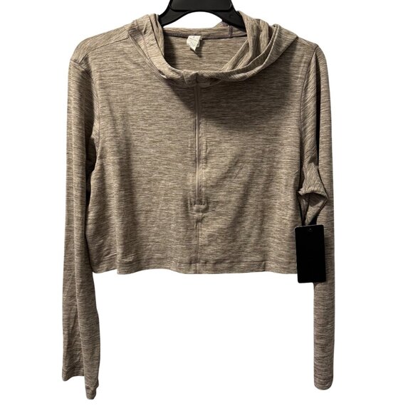 Heather Tan Long Sleeve Cropped Hoodie By 90 Degree By Reflex Size L. NWT - Picture 1 of 11